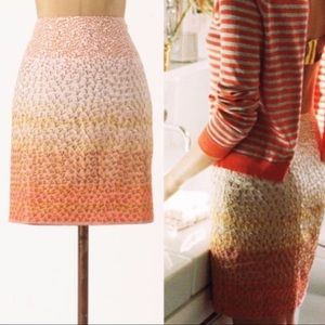 Anthropologie HD in Paris Pink Orange Ombre Floral Embroidered Linen Skirt 4